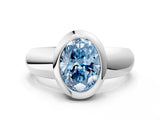 White gold Bezel Set Fancy Blue Oval  Solitaire Ring with Wide Band