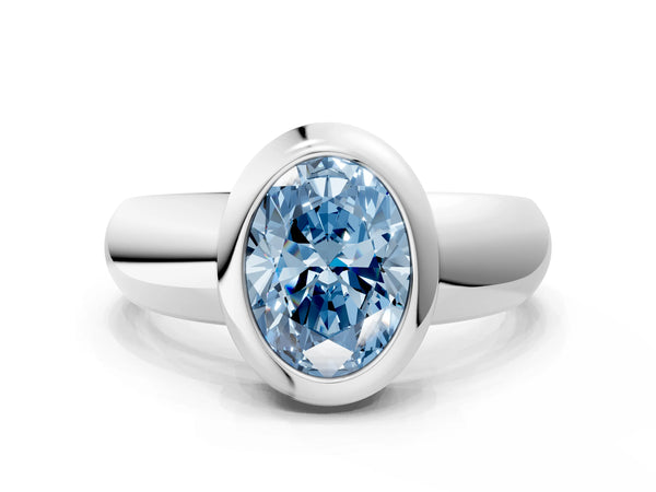 White Gold Oval Bezel Solitaire Engagement Ring Setting for Fancy Blue Center