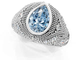 White gold Bezel Set Fancy Blue Pear Cut Diamond Milgrain Band Ring_1