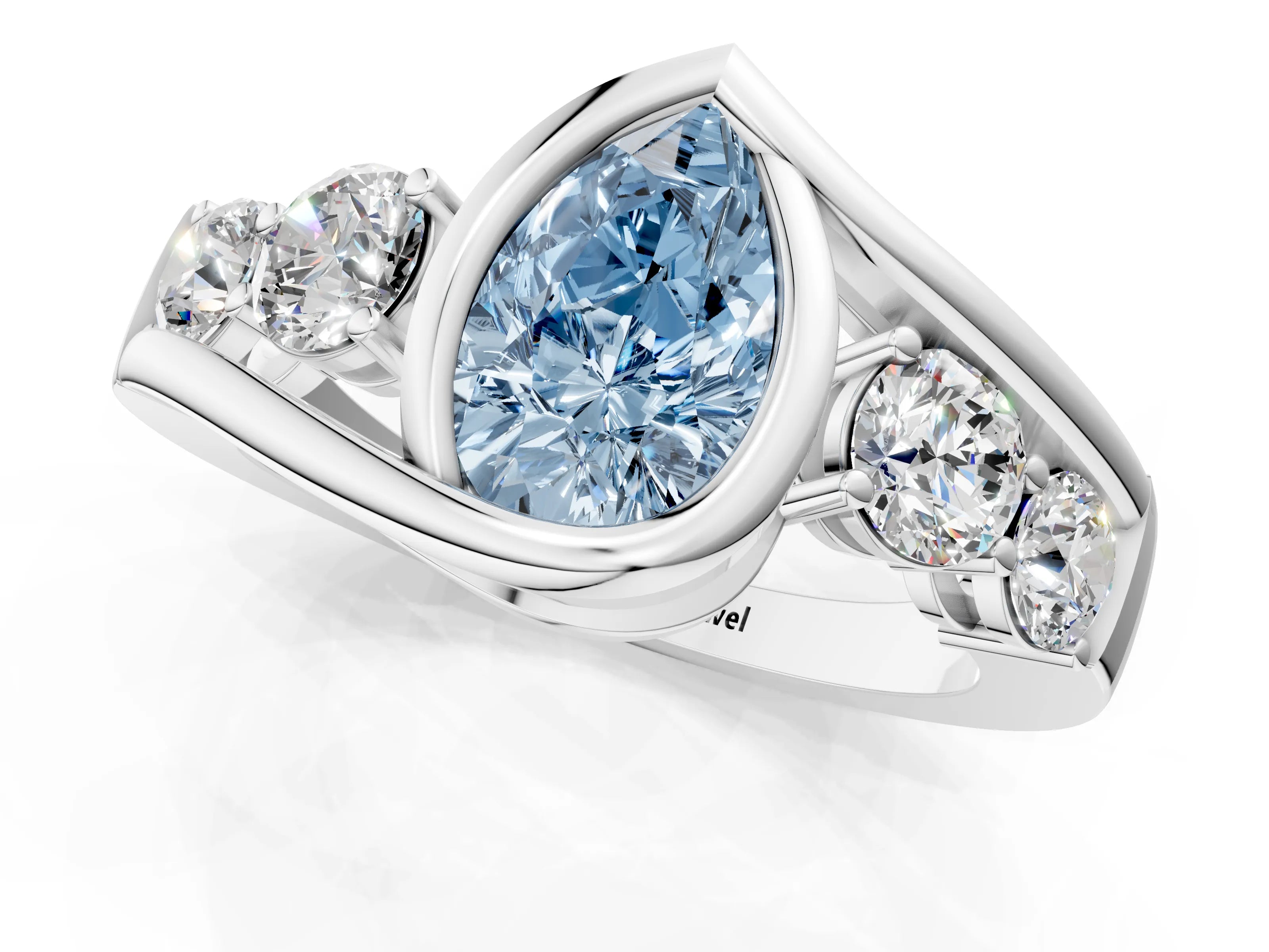 White gold Bezel Set Fancy Blue Pear Cut Diamond Split Shank Ring_1
