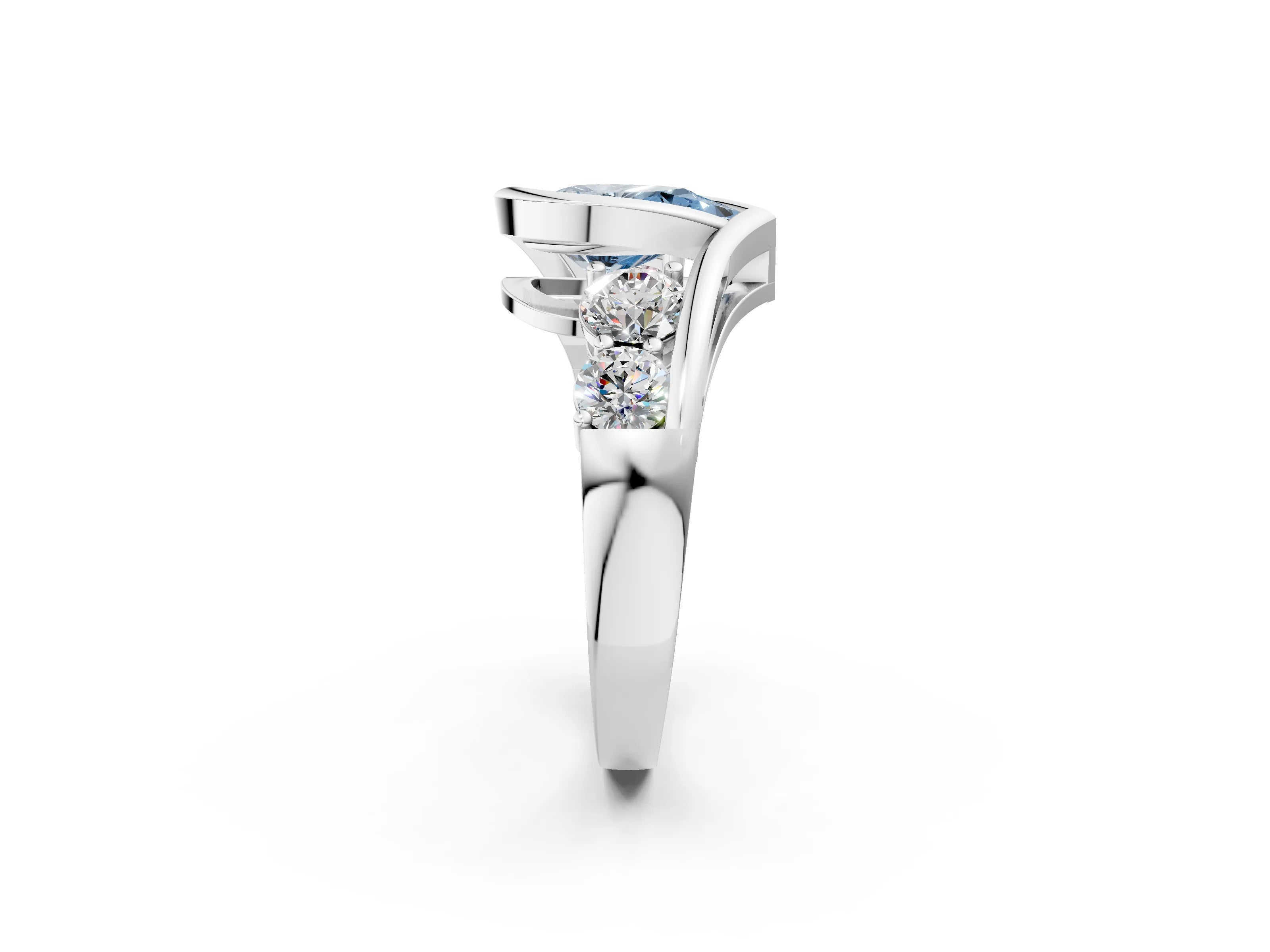 White gold Bezel Set Fancy Blue Pear Cut Diamond Split Shank Ring_2