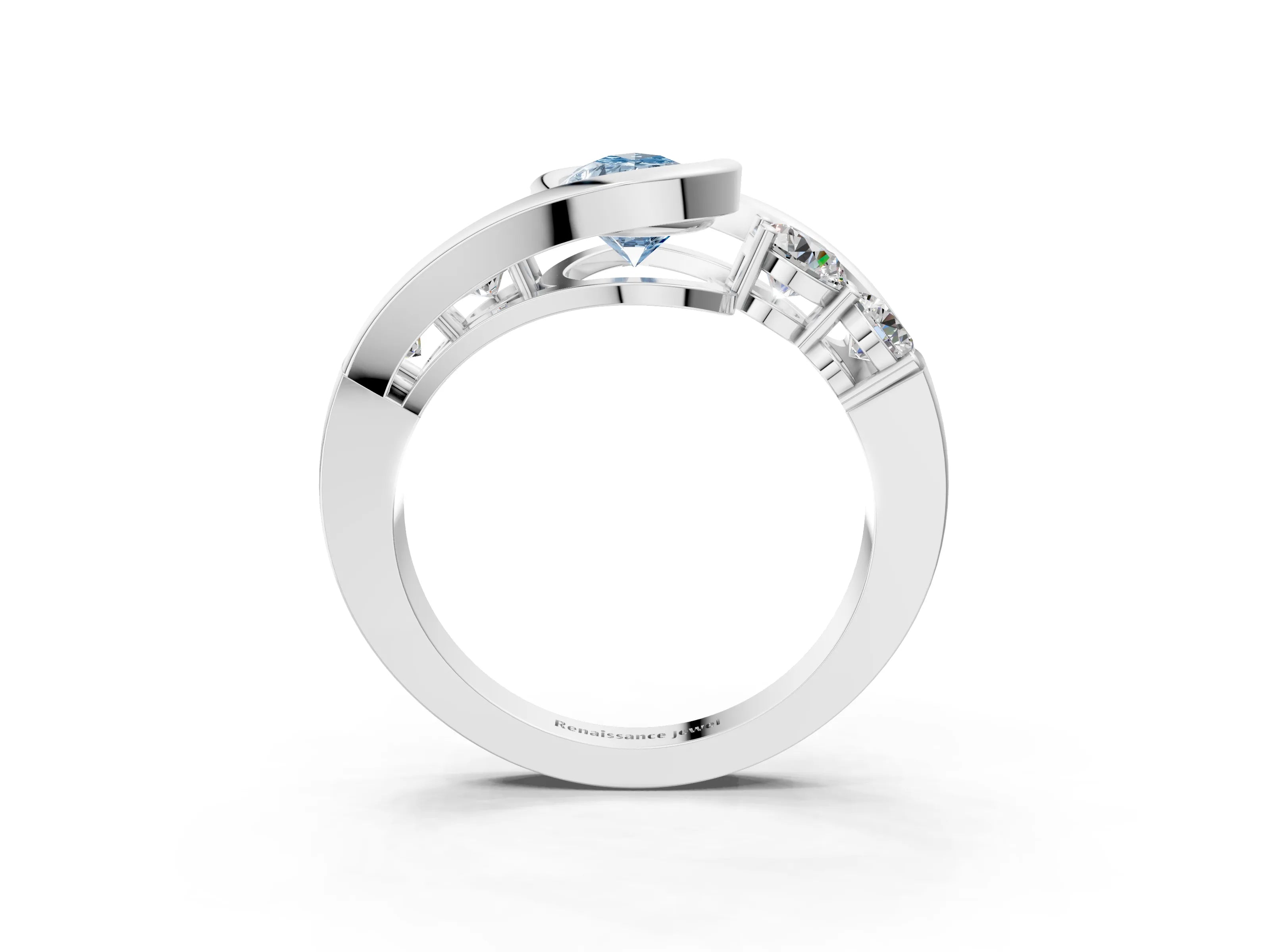 White gold Bezel Set Fancy Blue Pear Cut Diamond Split Shank Ring_3
