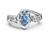White gold Bezel Set Fancy Blue Pear Cut Diamond Split Shank Ring_30
