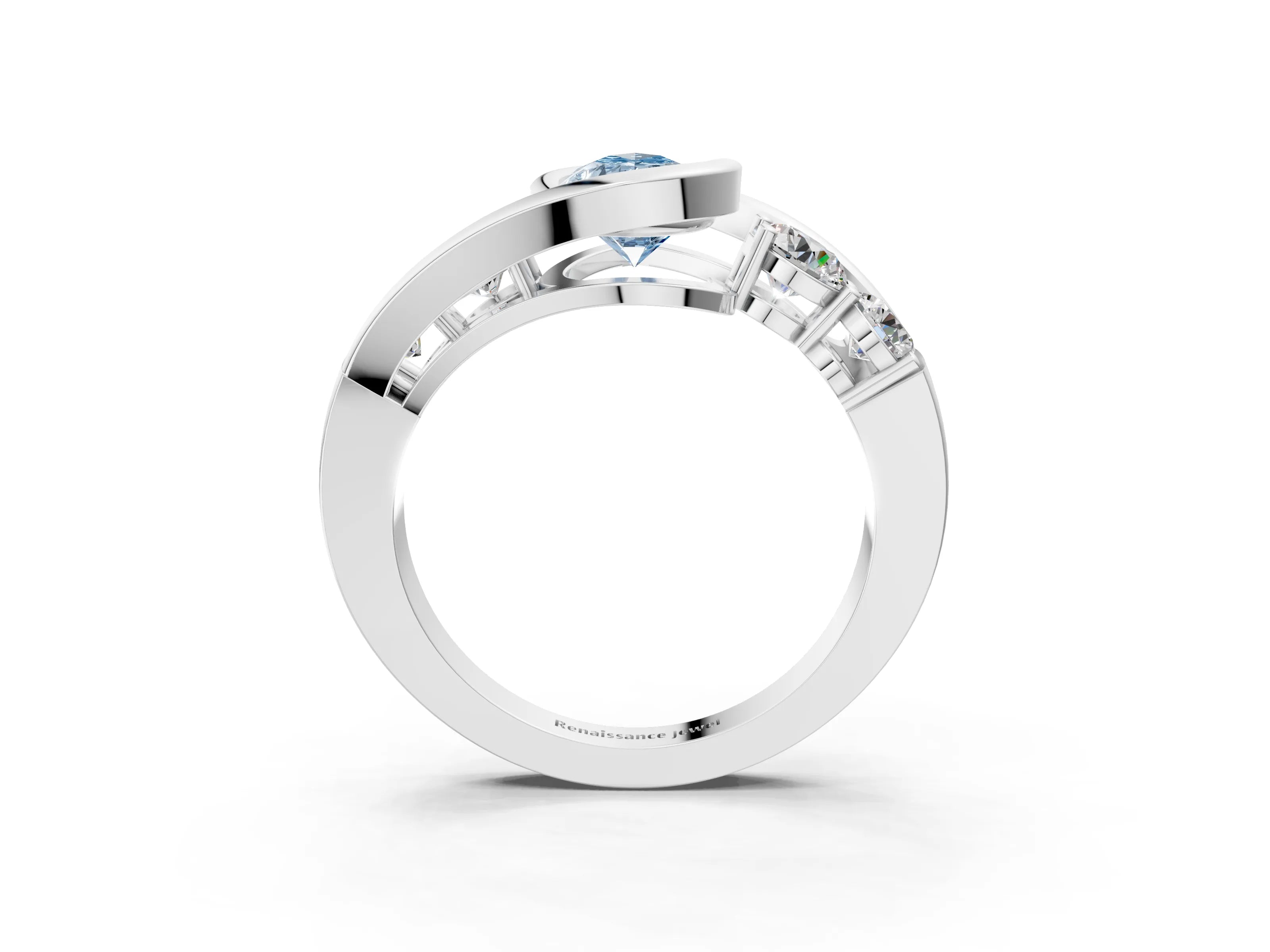 White gold Bezel Set Fancy Blue Pear Cut Diamond Split Shank Ring_33