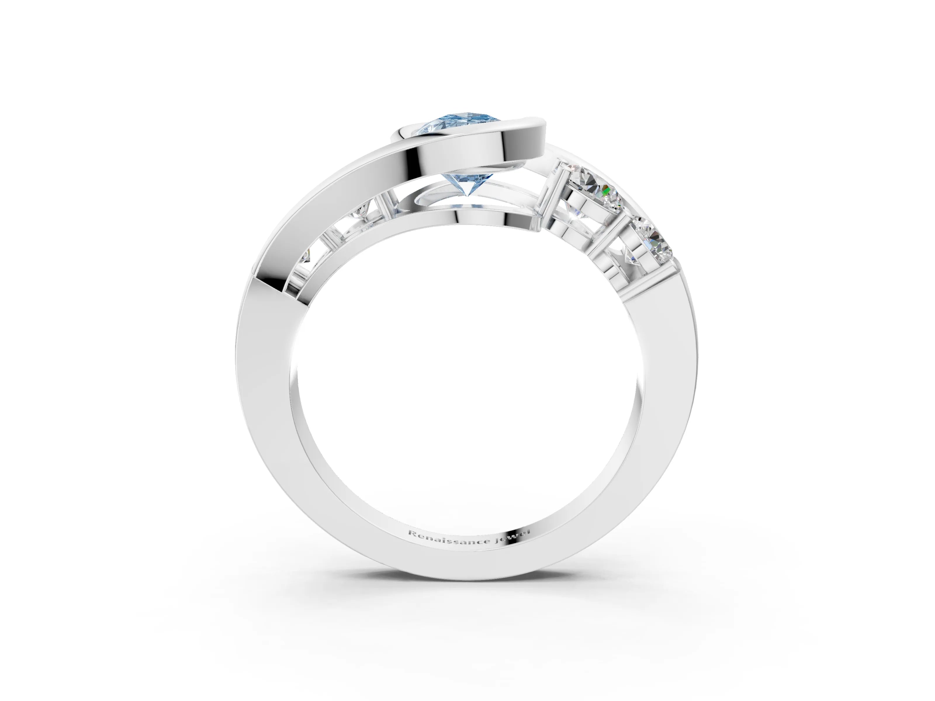 White gold Bezel Set Fancy Blue Pear Cut Diamond Split Shank Ring_45