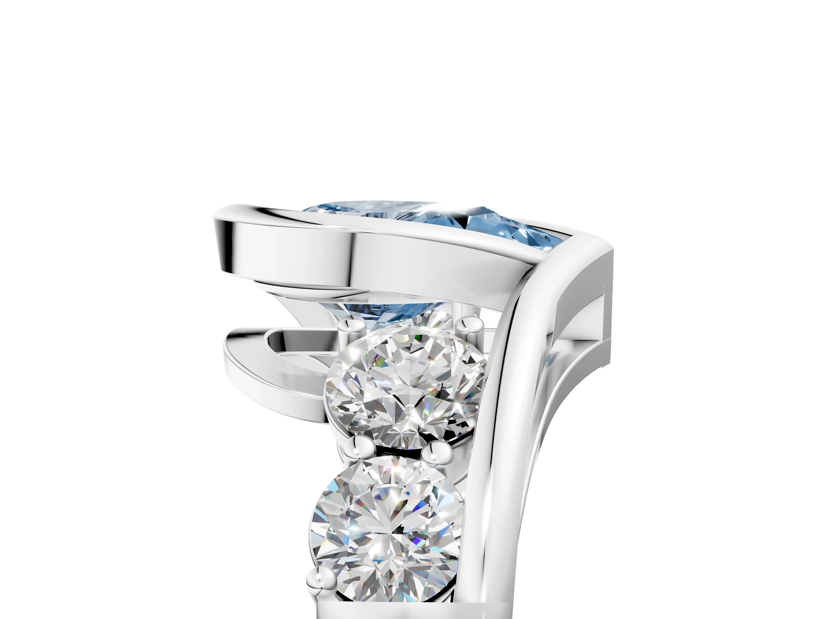 White gold Bezel Set Fancy Blue Pear Cut Diamond Split Shank Ring_47