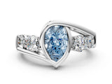 White gold Bezel Set Fancy Blue Pear Cut Diamond Split Shank Ring_49
