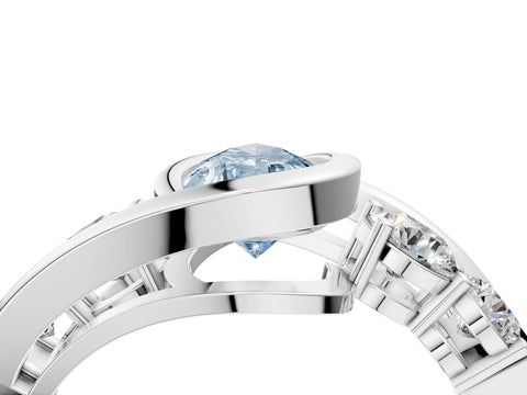 White gold Bezel Set Fancy Blue Pear Cut Diamond Split Shank Ring_4