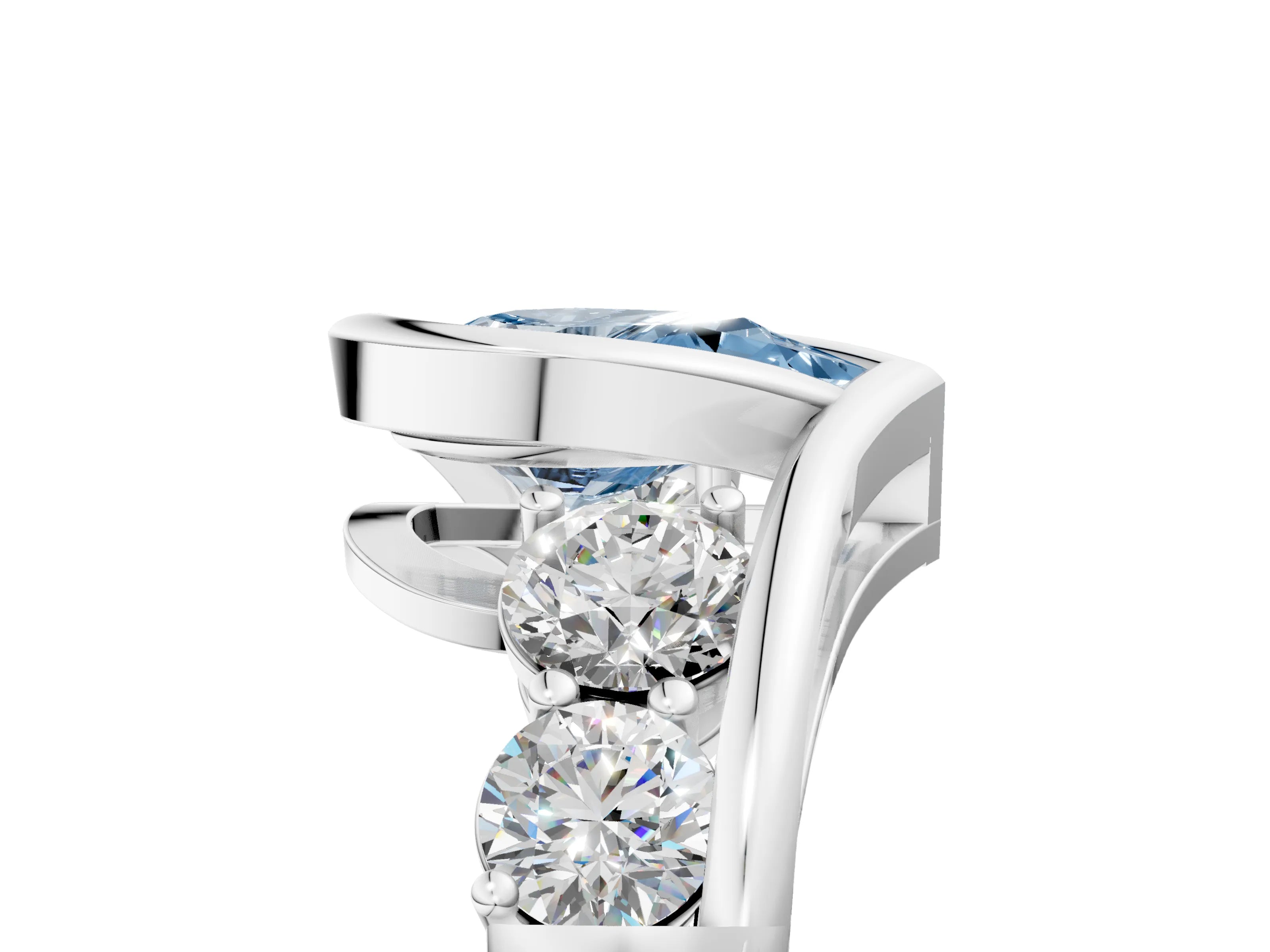 White gold Bezel Set Fancy Blue Pear Cut Diamond Split Shank Ring_5