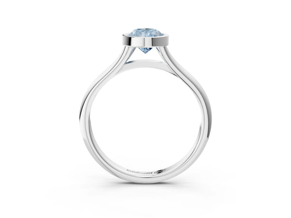 White gold Bezel Set Fancy Blue Pear  Cut Solitaire Ring with Tapered Band