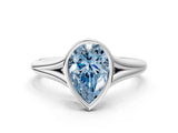 White gold Bezel Set Fancy Blue Pear  Cut Solitaire Ring with Tapered Band