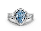 White gold Bezel Set Fancy Blue Pear  Diamond Milgrain Pave Engagement Ring_33