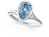 White gold Bezel Set Fancy Blue Pear  Solitaire Diamond Ring with Smooth Band 2