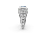 White gold Bezel Set Fancy Blue Princess Cut Diamond Milgrain Band Ring_2