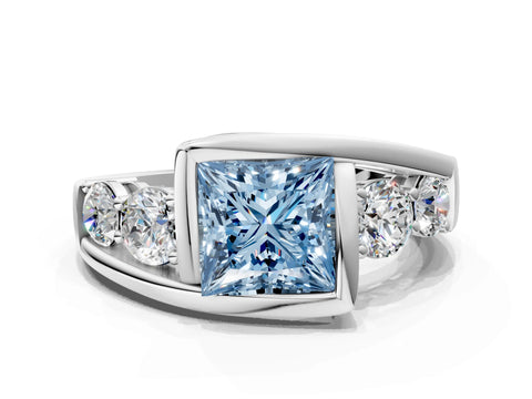 White gold Bezel Set Fancy Blue Princess Cut Diamond Split Shank Ring_12