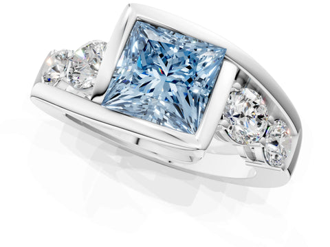 White gold Bezel Set Fancy Blue Princess Cut Diamond Split Shank Ring_13