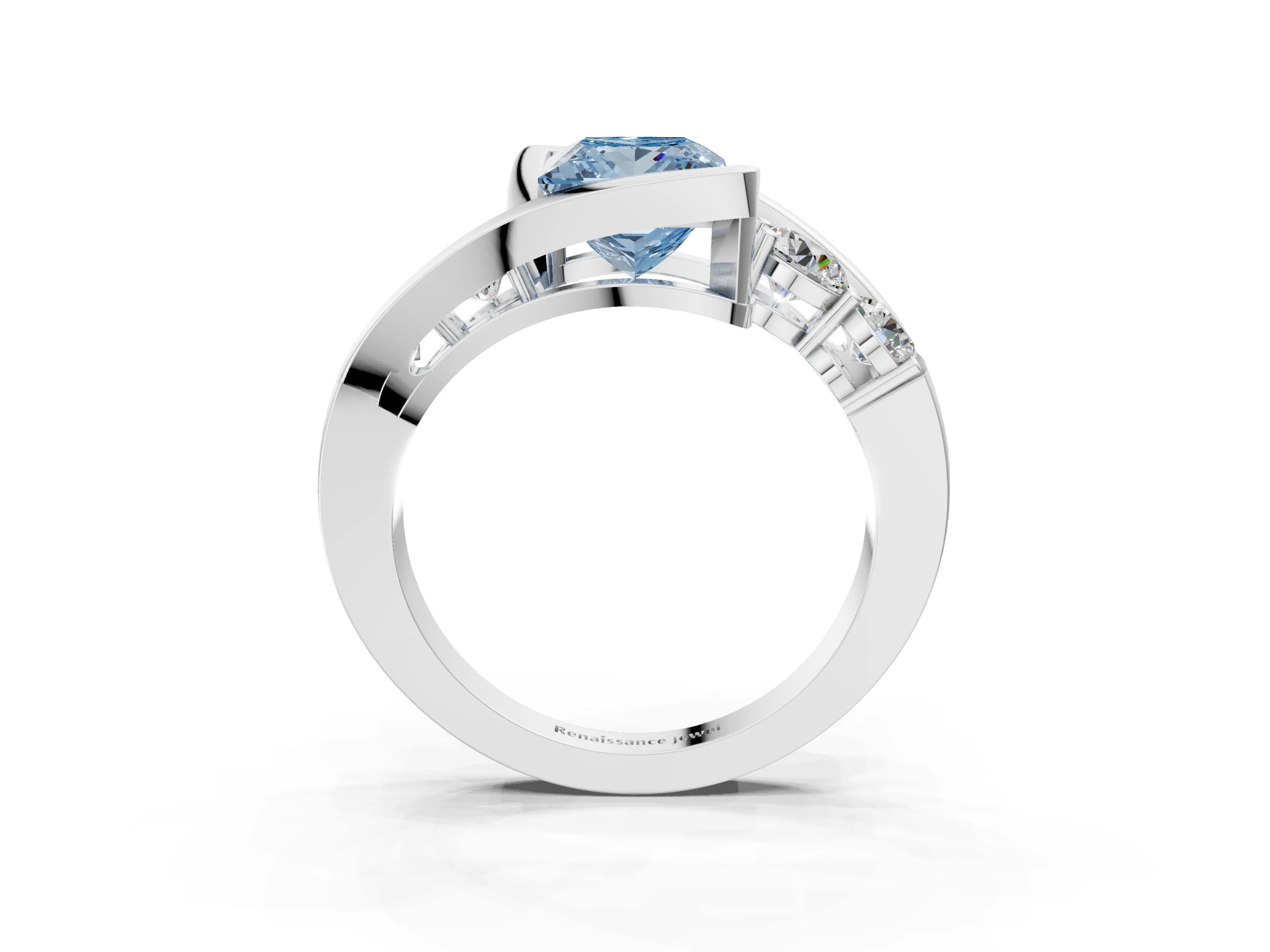White gold Bezel Set Fancy Blue Princess Cut Diamond Split Shank Ring_15