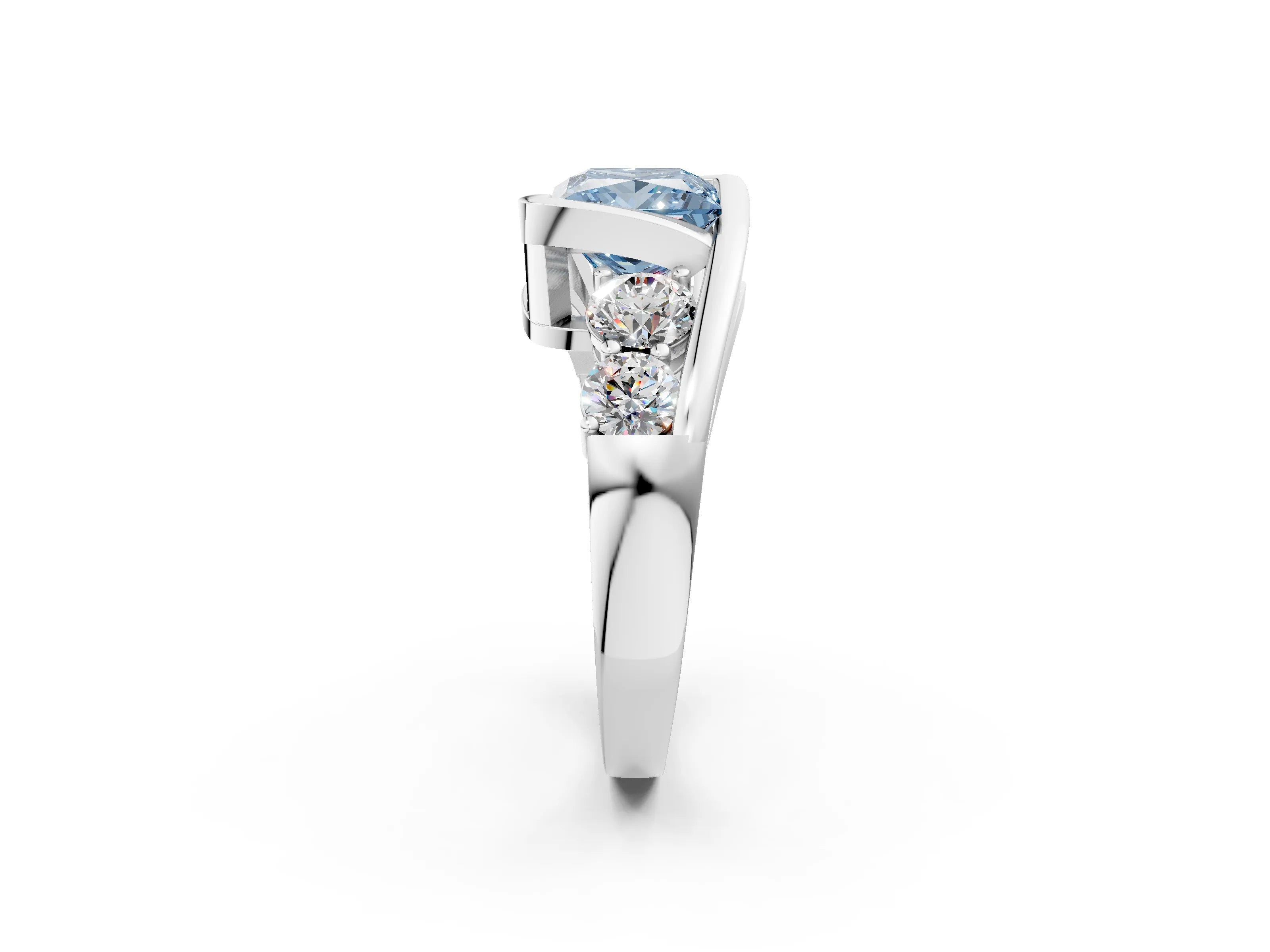 White gold Bezel Set Fancy Blue Princess Cut Diamond Split Shank Ring_2