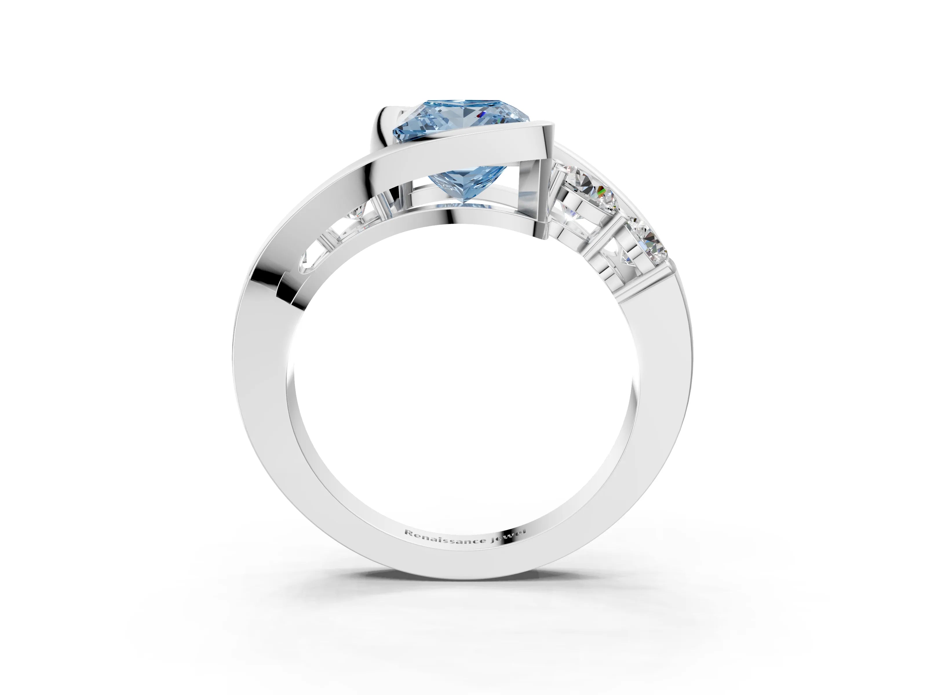 White gold Bezel Set Fancy Blue Princess Cut Diamond Split Shank Ring_3