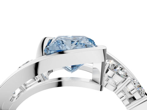 White gold Bezel Set Fancy Blue Princess Cut Diamond Split Shank Ring_4