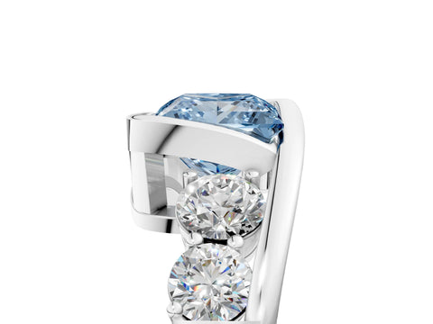 White gold Bezel Set Fancy Blue Princess Cut Diamond Split Shank Ring_5
