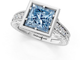 White gold Bezel Set Fancy Blue Princess  Diamond Milgrain Pave Engagement Ring_51