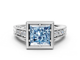 White gold Bezel Set Fancy Blue Princess  Diamond Milgrain Pave Engagement Ring_51