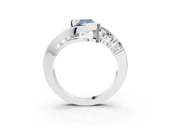 Platinum Bezel Set Fancy Blue Radiant Cut Diamond Split Shank Ring
