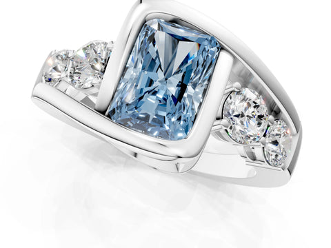White gold Bezel Set Fancy Blue Radiant Cut Diamond Split Shank Ring_1