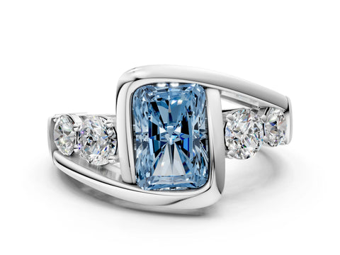White gold Bezel Set Fancy Blue Radiant Cut Diamond Split Shank Ring_34