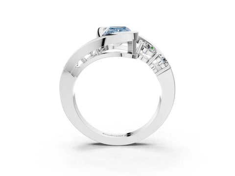 White gold Bezel Set Fancy Blue Radiant Cut Diamond Split Shank Ring_3