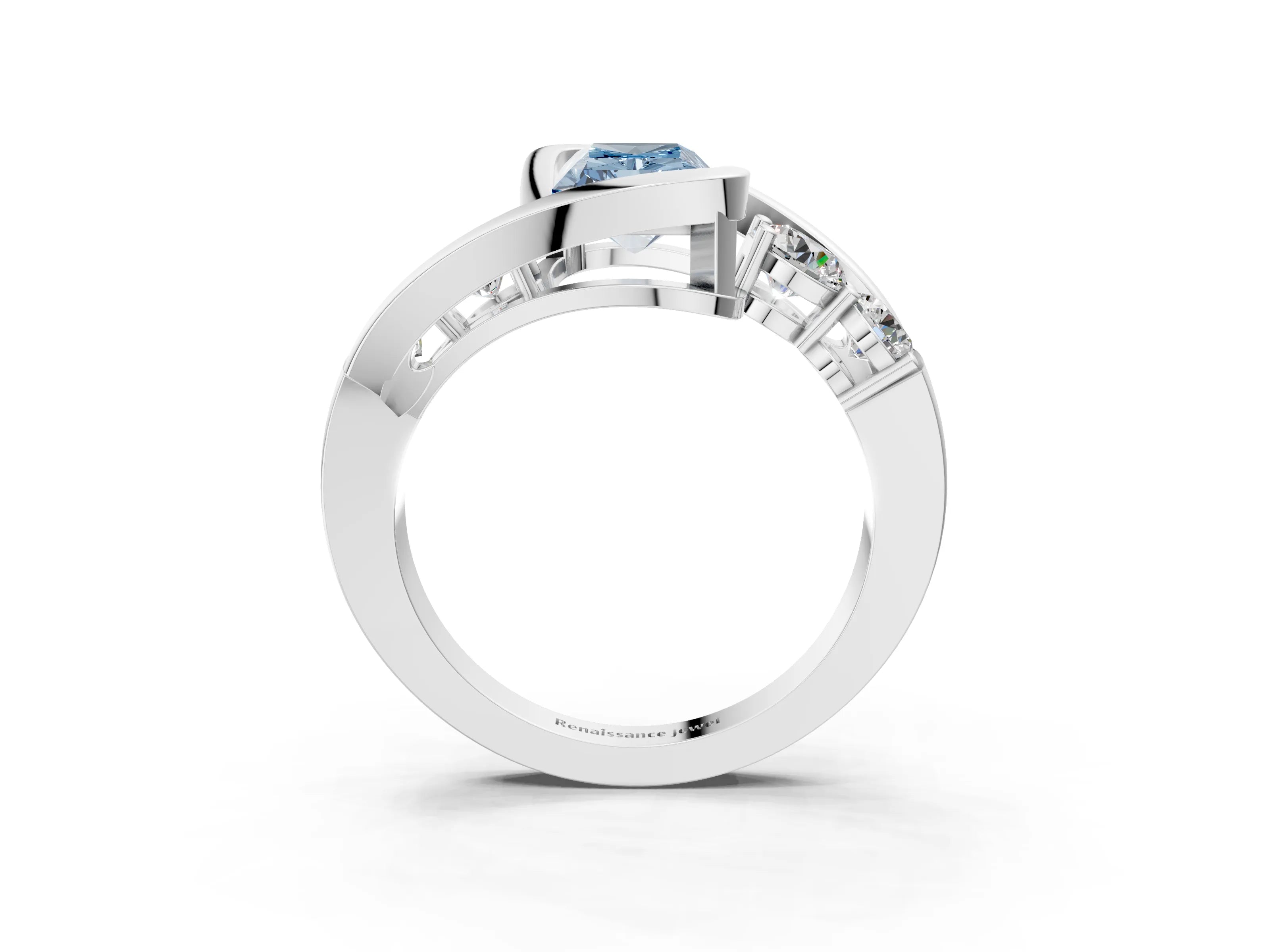 White gold Bezel Set Fancy Blue Radiant Cut Diamond Split Shank Ring_3
