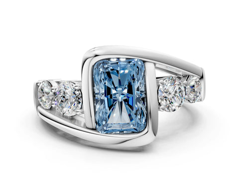 White gold Bezel Set Fancy Blue Radiant Cut Diamond Split Shank Ring_48