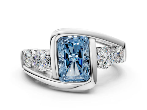 White gold Bezel Set Fancy Blue Radiant Cut Diamond Split Shank Ring