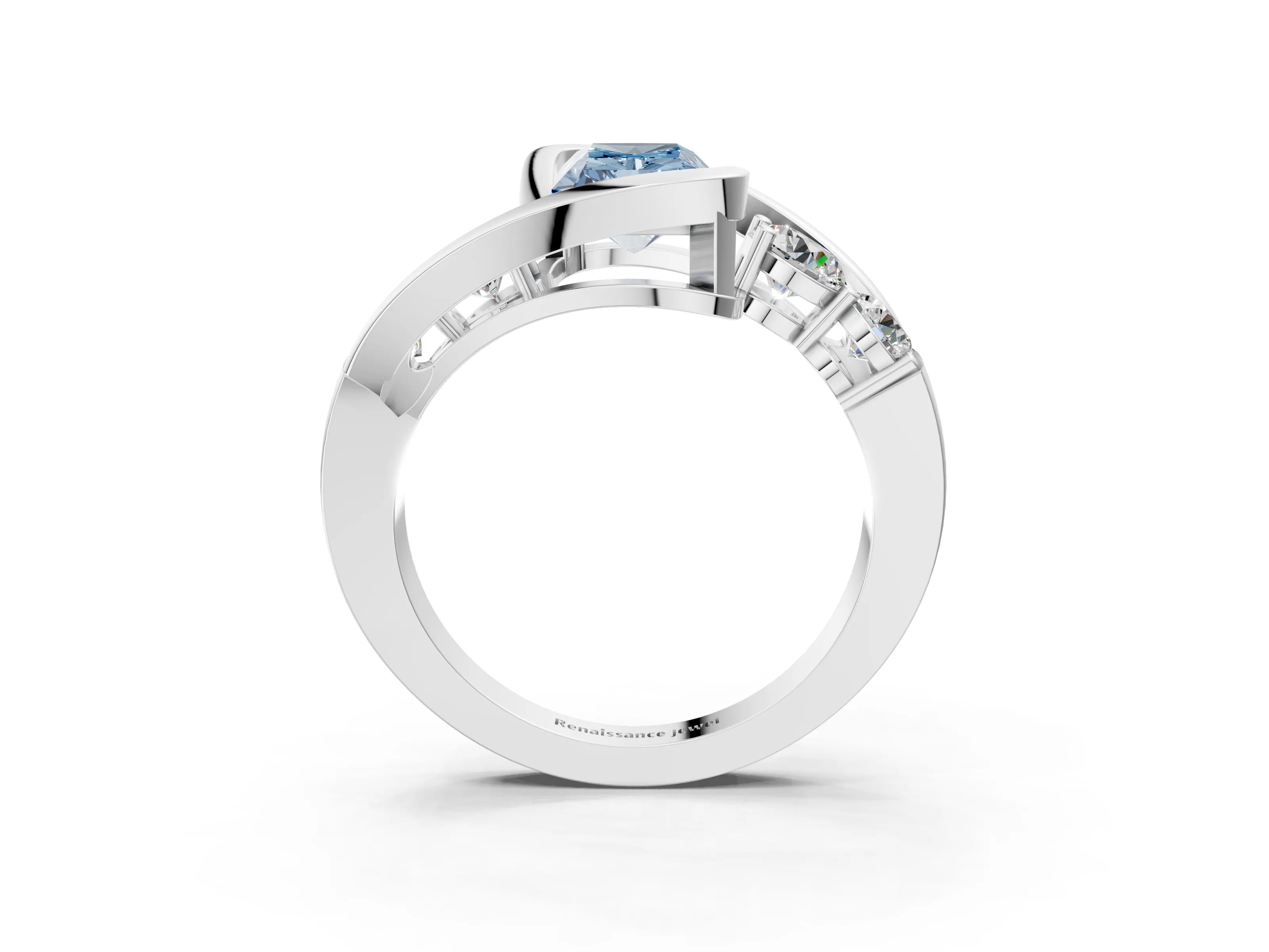 White gold Bezel Set Fancy Blue Radiant Cut Diamond Split Shank Ring_52