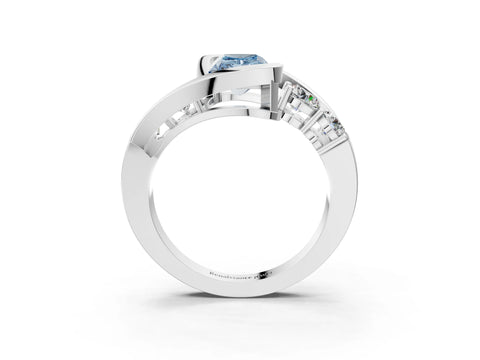 White gold Bezel Set Fancy Blue Radiant Cut Diamond Split Shank Ring_52