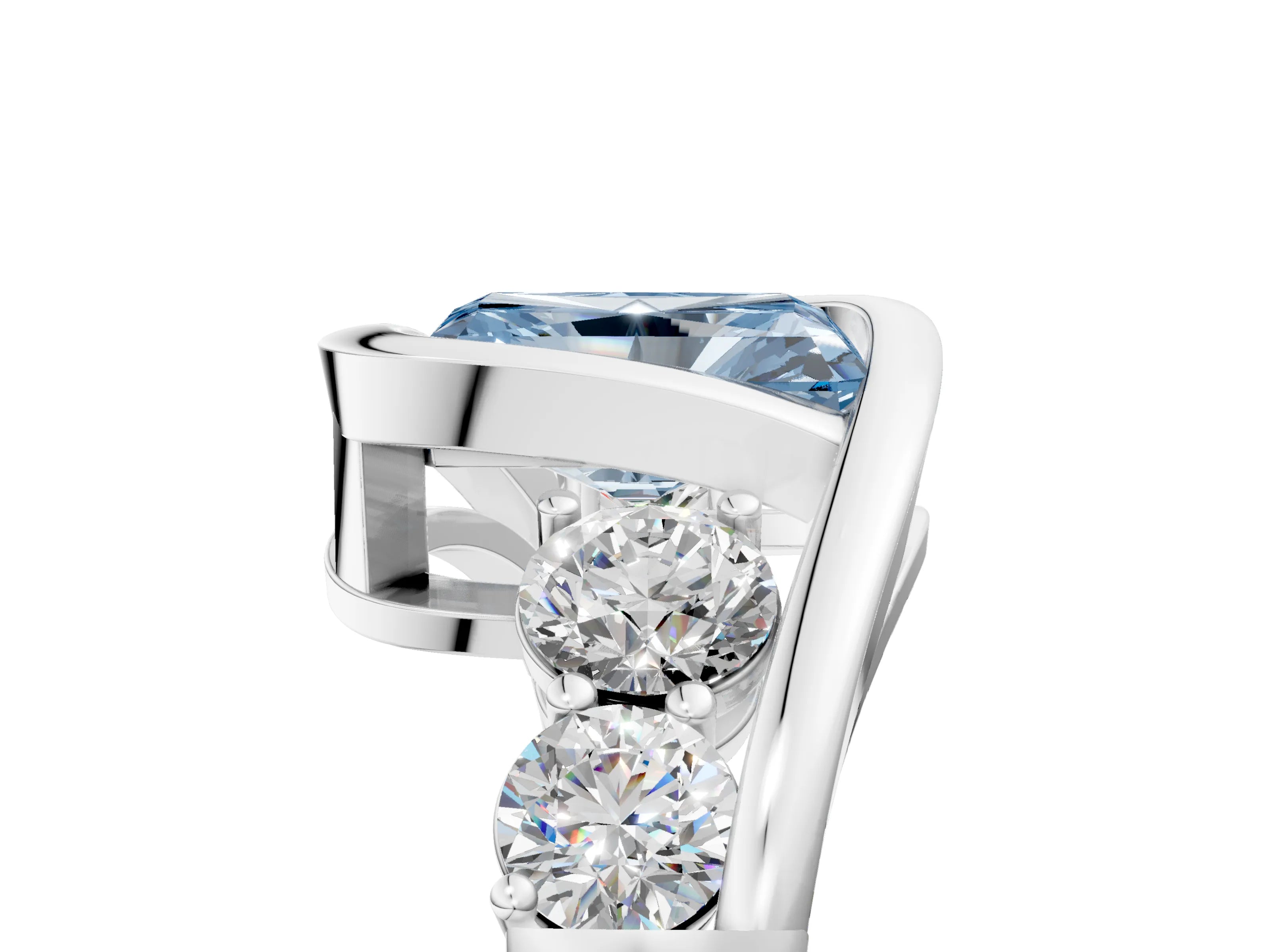 White gold Bezel Set Fancy Blue Radiant Cut Diamond Split Shank Ring_5