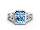White gold Bezel Set Fancy Blue Radiant  Diamond Milgrain Pave Engagement Ring_32