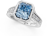 White gold Bezel Set Fancy Blue Radiant  Diamond Milgrain Pave Engagement Ring_34