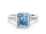 White gold Bezel Set Fancy Blue Radiant  Solitaire Diamond Ring with Smooth Band