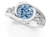 White gold Bezel Set Fancy Blue Round Cut Diamond Split Shank Ring_1