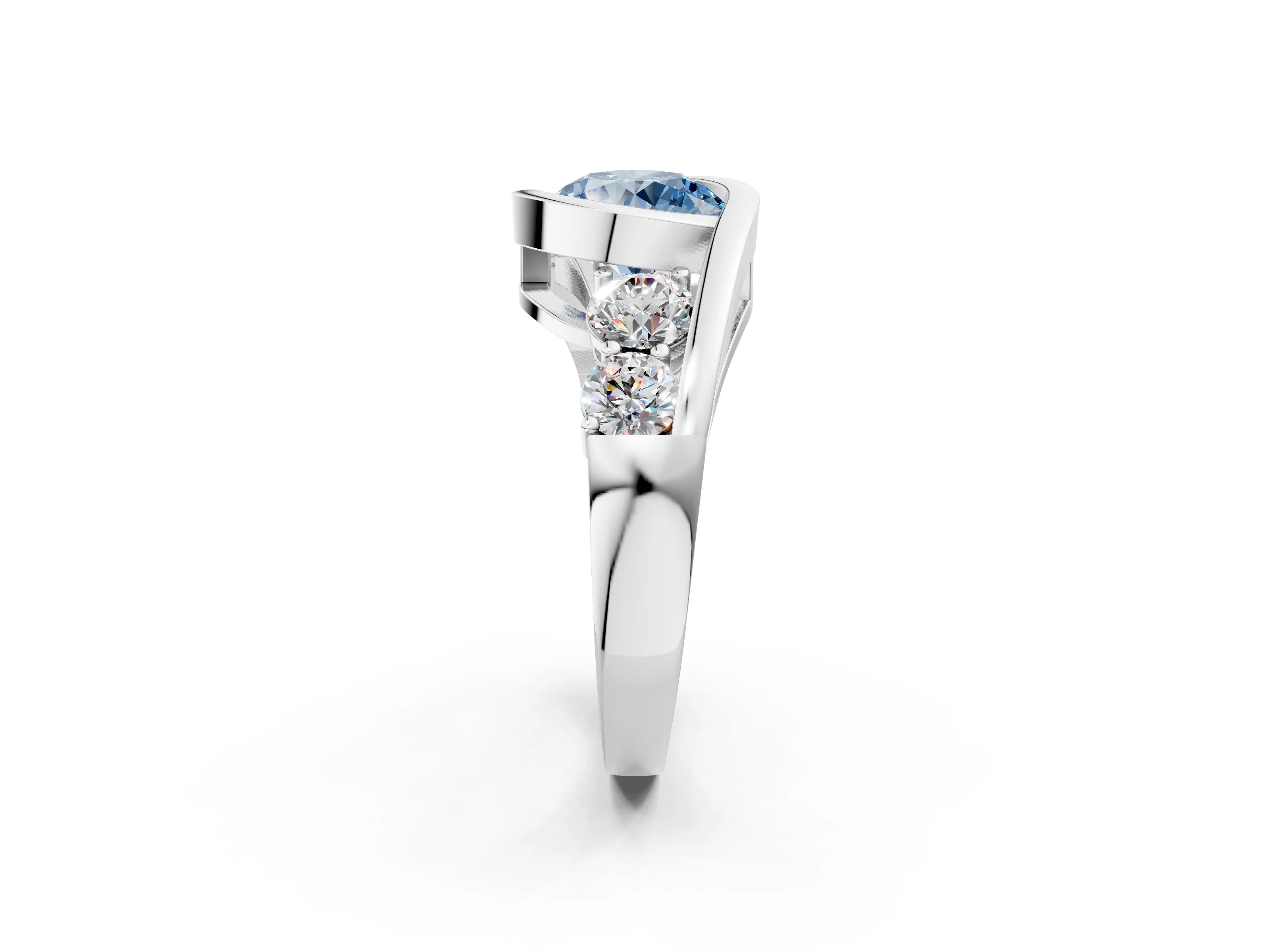 White gold Bezel Set Fancy Blue Round Cut Diamond Split Shank Ring_14
