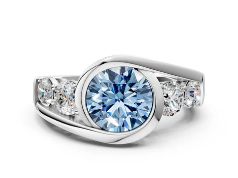 White gold Bezel Set Fancy Blue Round Cut Diamond Split Shank Ring_24