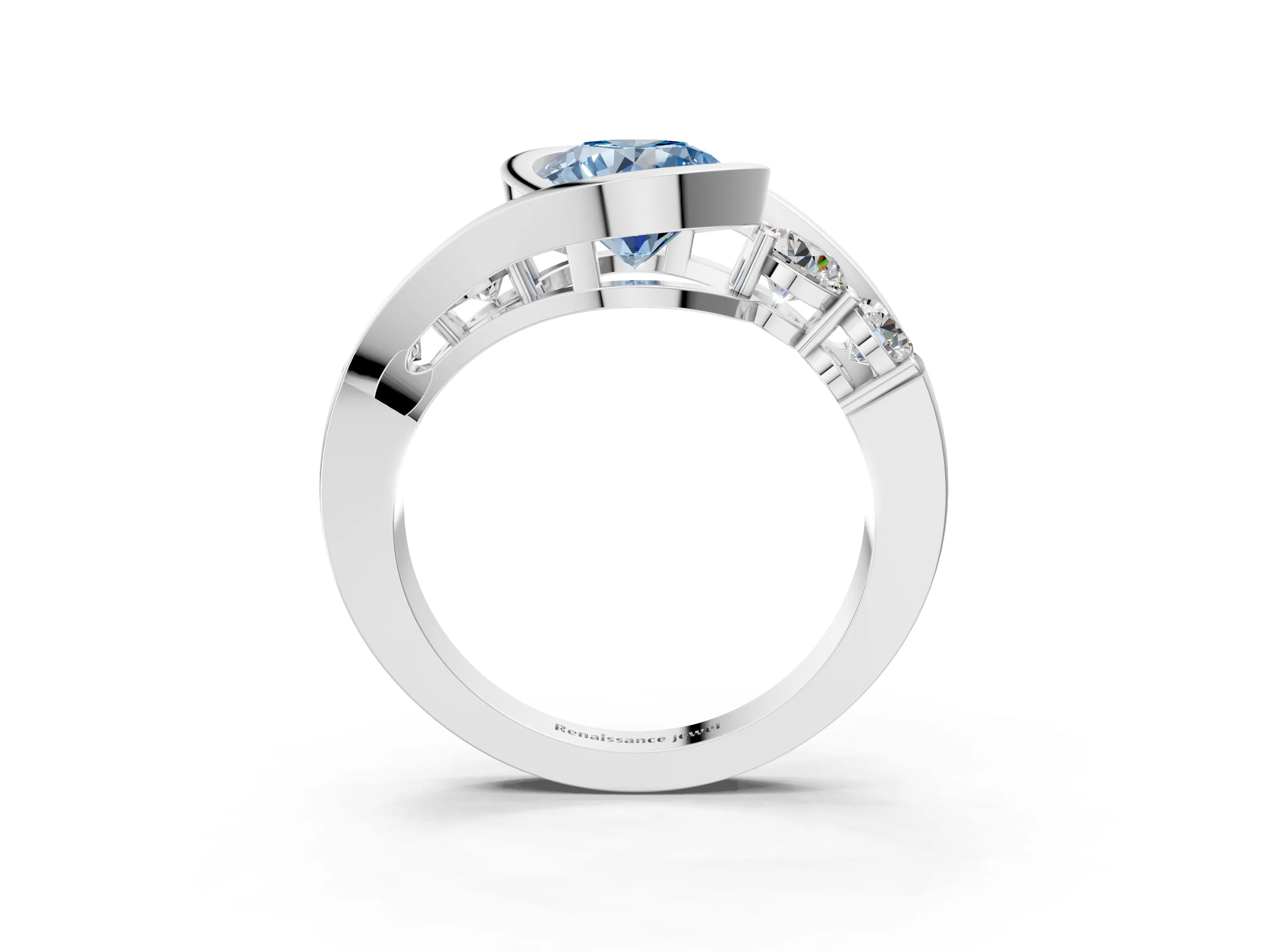 White gold Bezel Set Fancy Blue Round Cut Diamond Split Shank Ring_27