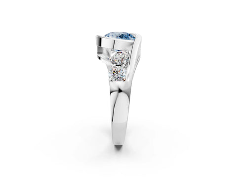 White gold Bezel Set Fancy Blue Round Cut Diamond Split Shank Ring_2
