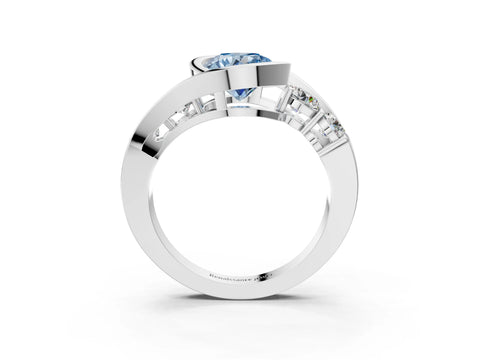 White gold Bezel Set Fancy Blue Round Cut Diamond Split Shank Ring_3