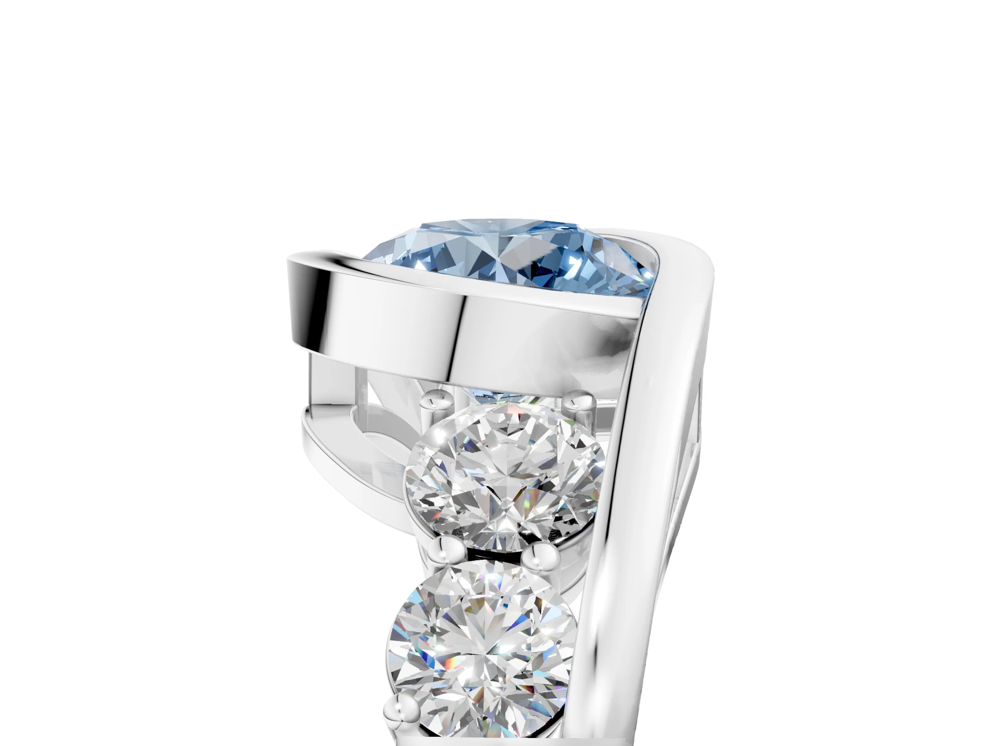 White gold Bezel Set Fancy Blue Round Cut Diamond Split Shank Ring_5