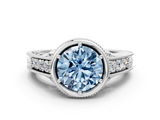 White gold Bezel Set Fancy Blue Round  Diamond Milgrain Pave Engagement Ring_34