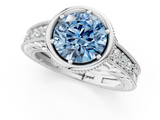 White gold Bezel Set Fancy Blue Round  Diamond Milgrain Pave Engagement Ring_34