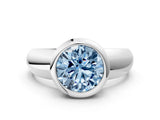 White gold Bezel Set Fancy Blue Round  Solitaire Ring with Wide Band 1
